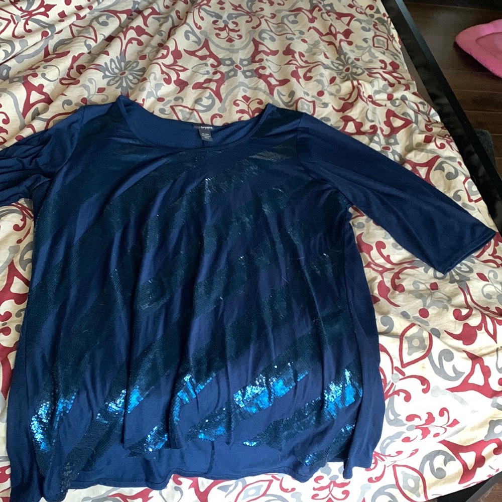 Lane Bryant size 26/28 Blue blouse with sequin stripes